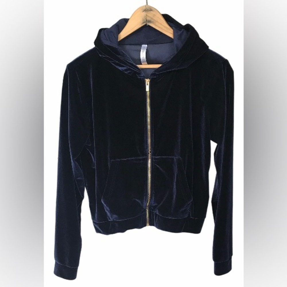 Fabletics | Women’s navy velour gold zipper front hoodie, front pockets size XS - Picture 5 of 13